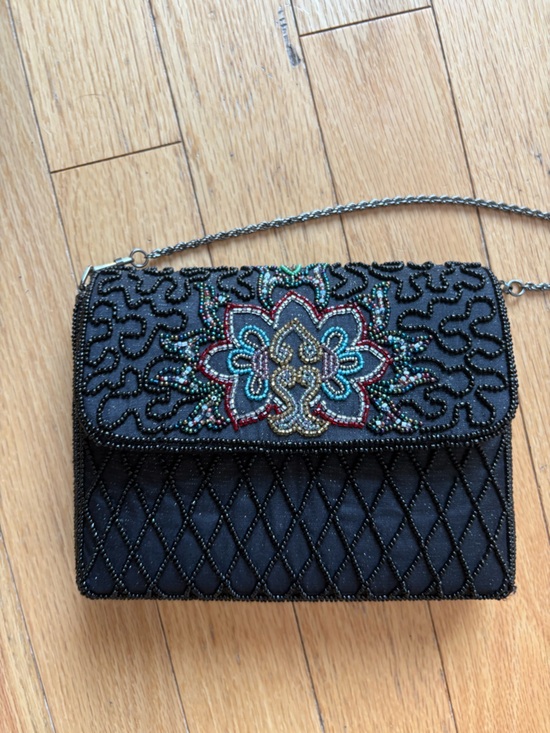 Handbags - Vintage beaded crossbody clutch with metal chain and embellishments new